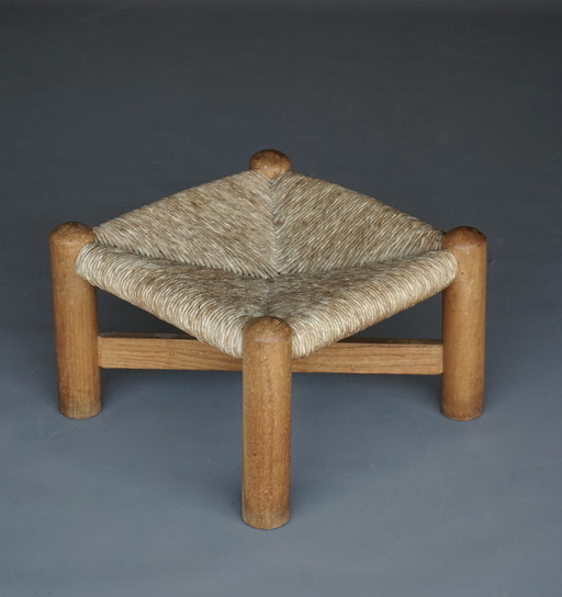 Tabouret en frêne et jonc attribué à Wim Den Boon. 1950S