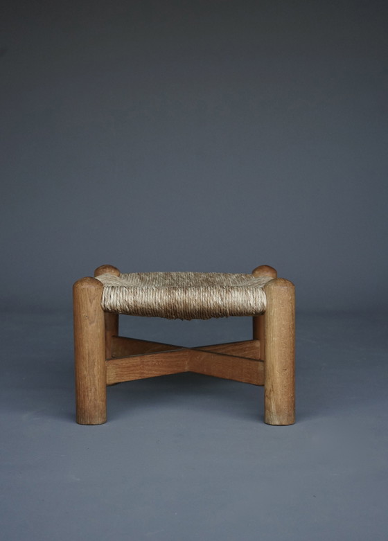 Image 1 of Tabouret en frêne et jonc attribué à Wim Den Boon. 1950S