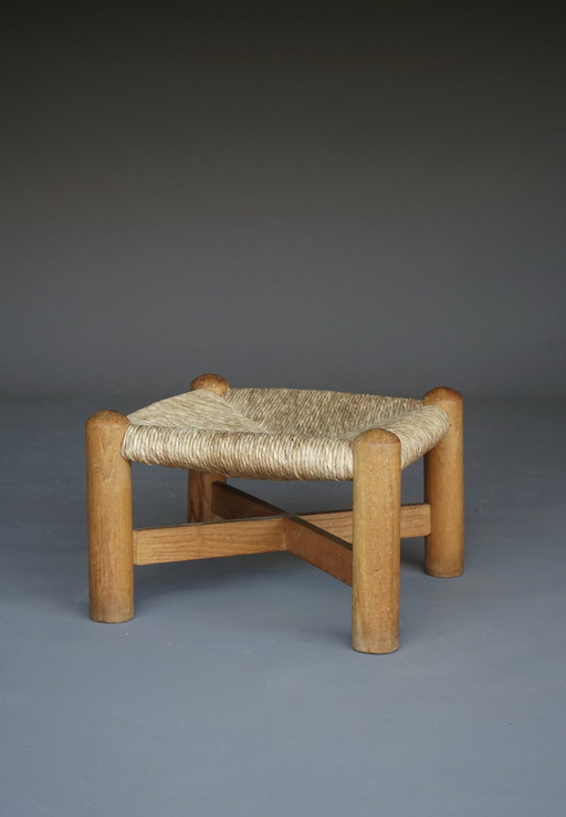 Tabouret en frêne et jonc attribué à Wim Den Boon. 1950S