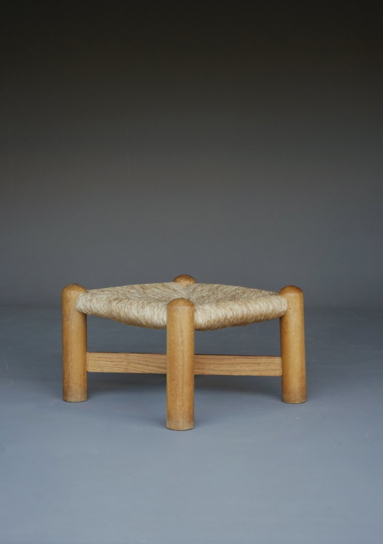 Image 1 of Tabouret en frêne et jonc attribué à Wim Den Boon. 1950S