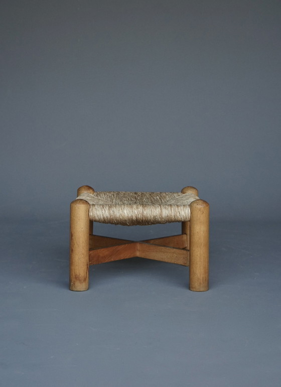 Image 1 of Tabouret en frêne et jonc attribué à Wim Den Boon. 1950S