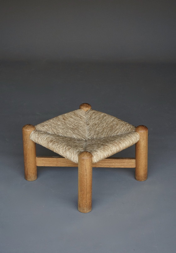 Image 1 of Tabouret en frêne et jonc attribué à Wim Den Boon. 1950S