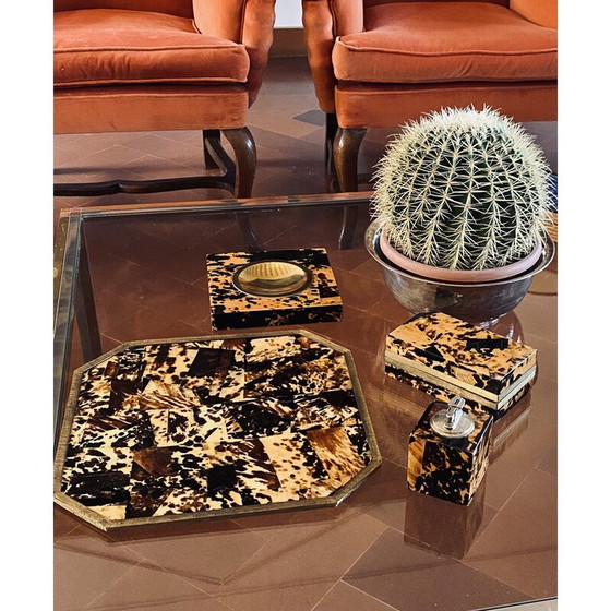 Image 1 of Set de fumeur vintage en bois et laiton, Italie 1970