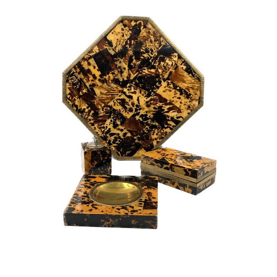 Image 1 of Set de fumeur vintage en bois et laiton, Italie 1970