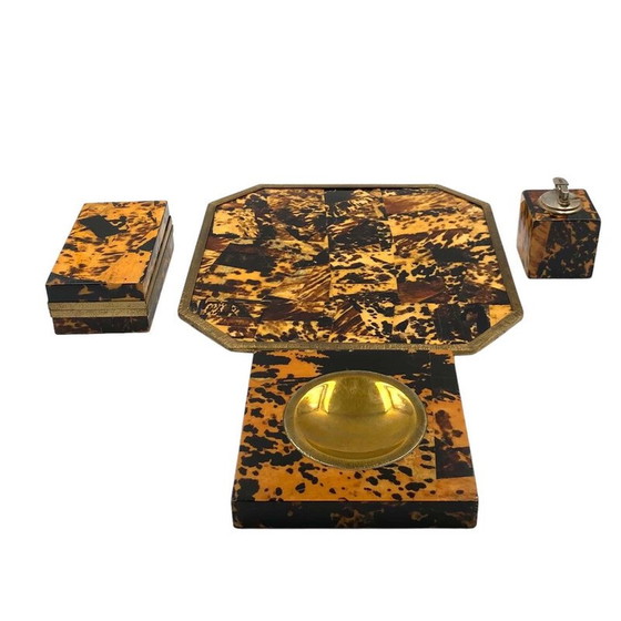 Image 1 of Set de fumeur vintage en bois et laiton, Italie 1970