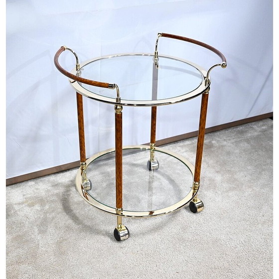 Image 1 of Table roulante vintage en verre et métal doré, 1980