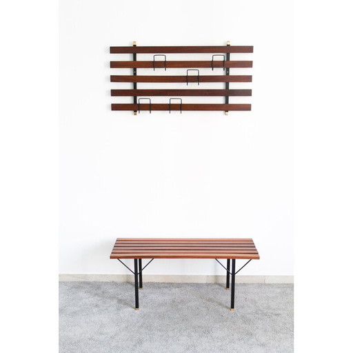 Banc vintage en bois de rose avec étagère, Italie 1970