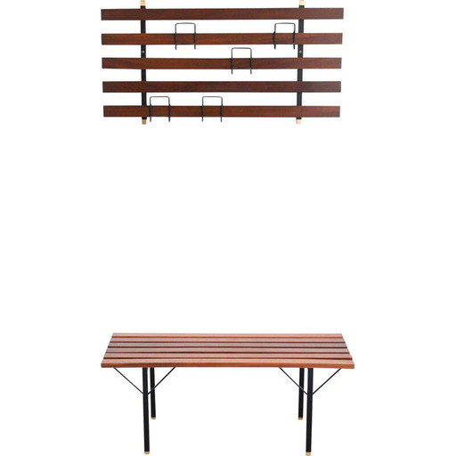 Banc vintage en bois de rose avec étagère, Italie 1970