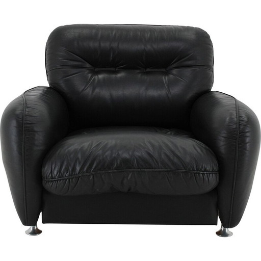 Fauteuil vintage en cuir noir, Italie 1970