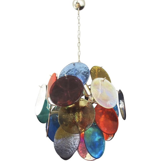 Image 1 of Lustre vintage en verre de Murano Vistosi avec 4 lumières multicolores, Italie 1980