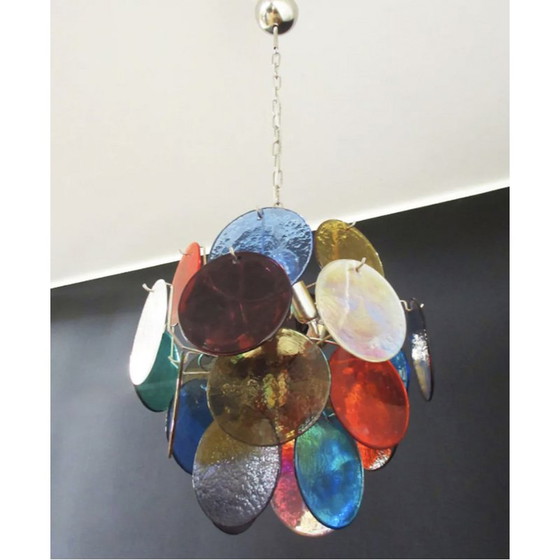 Image 1 of Lustre vintage en verre de Murano Vistosi avec 4 lumières multicolores, Italie 1980