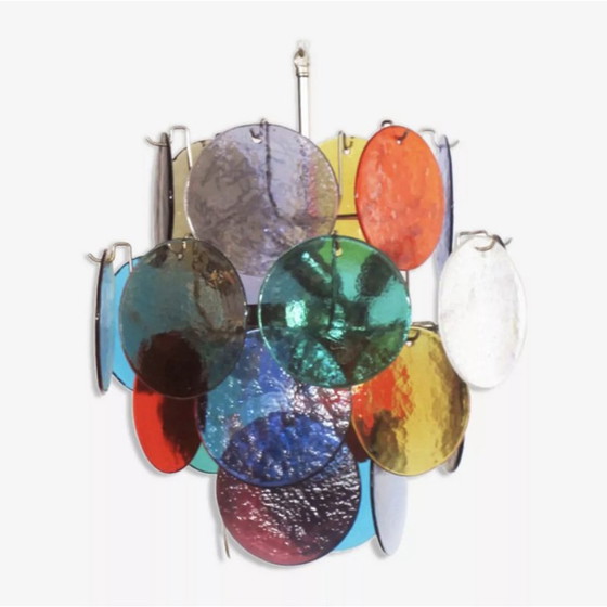 Image 1 of Lustre vintage en verre de Murano Vistosi avec 4 lumières multicolores, Italie 1980