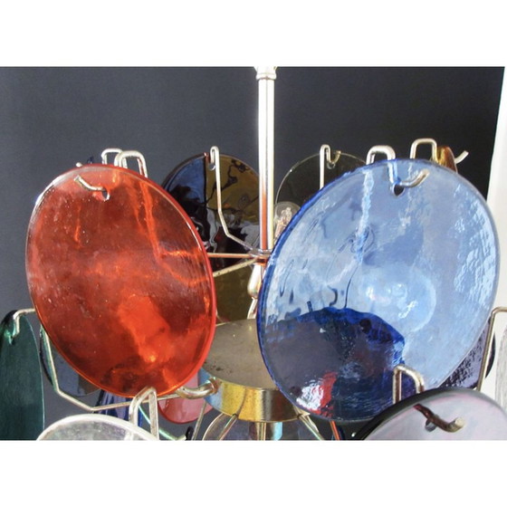 Image 1 of Lustre vintage en verre de Murano Vistosi avec 4 lumières multicolores, Italie 1980