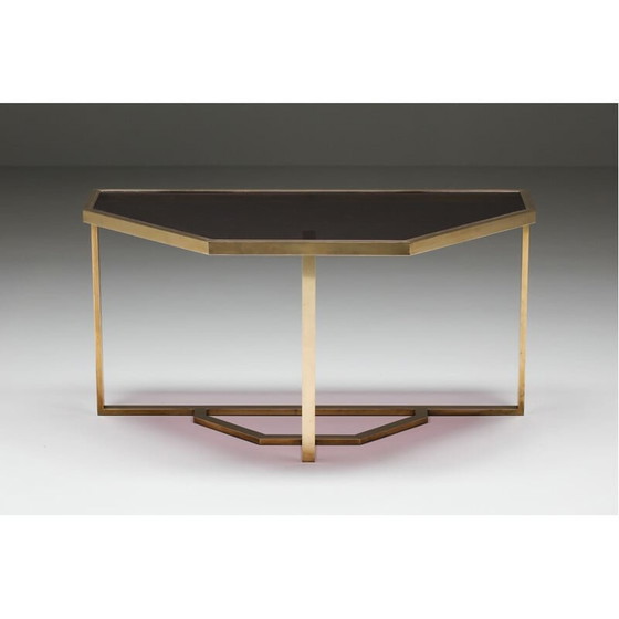 Image 1 of Paire de consoles vintage en verre et laiton par Maison Jansen, 1970