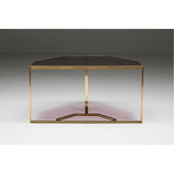 Image 1 of Paire de consoles vintage en verre et laiton par Maison Jansen, 1970