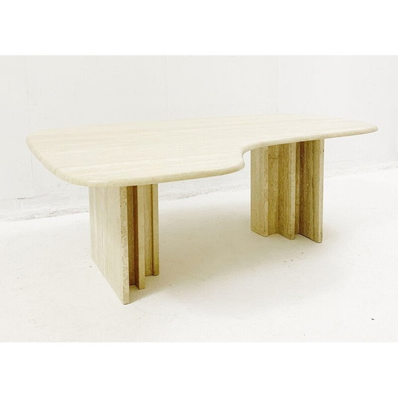 Image 1 of Table basse vintage en travertin boomerang, Italie 1970