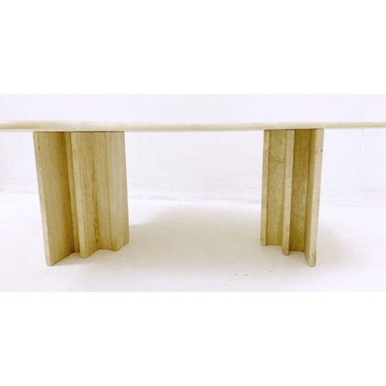 Image 1 of Table basse vintage en travertin boomerang, Italie 1970