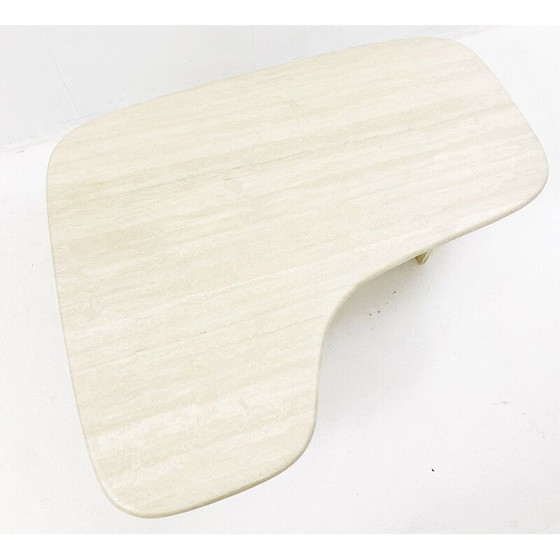 Image 1 of Table basse vintage en travertin boomerang, Italie 1970