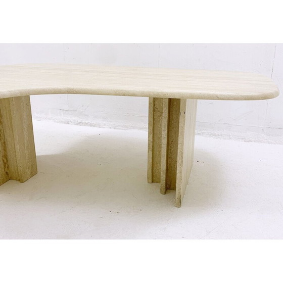 Image 1 of Table basse vintage en travertin boomerang, Italie 1970