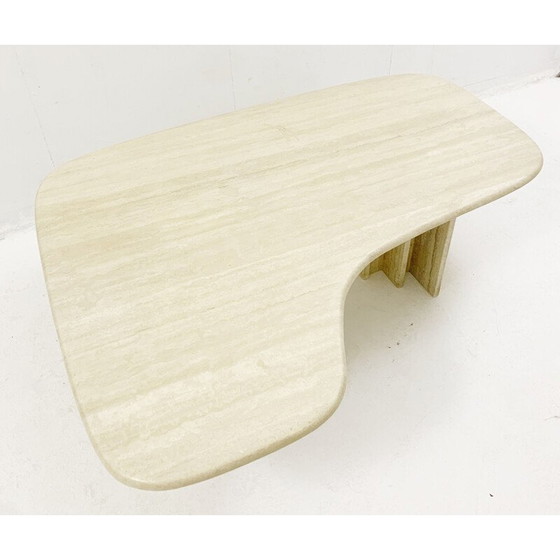 Image 1 of Table basse vintage en travertin boomerang, Italie 1970
