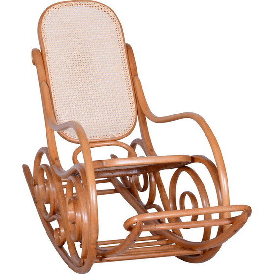 Image 1 of Fauteuil à bascule Vintage Art Déco en hêtre pour Thonet, Tchécoslovaquie 1920