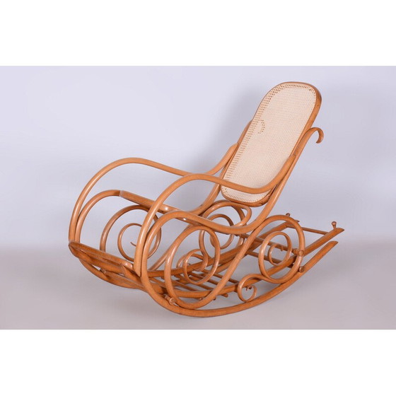 Image 1 of Fauteuil à bascule Vintage Art Déco en hêtre pour Thonet, Tchécoslovaquie 1920