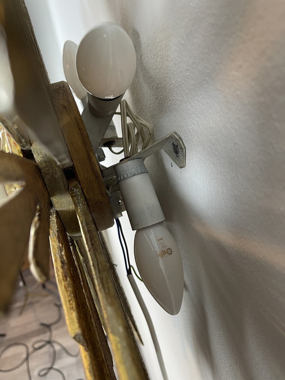 Image 1 of Applique murale Sunburst coupe soleil Mid Century bois