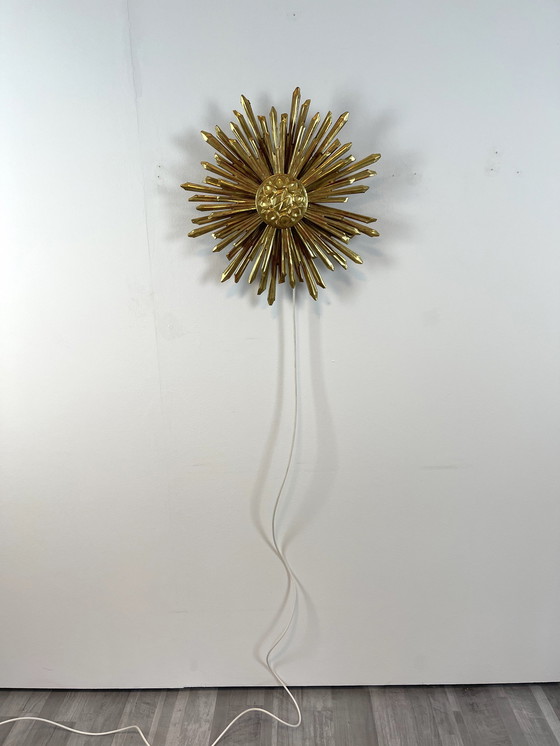 Image 1 of Applique murale Sunburst coupe soleil Mid Century bois