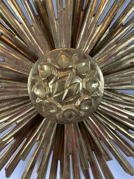 Image 1 of Applique murale Sunburst coupe soleil Mid Century bois
