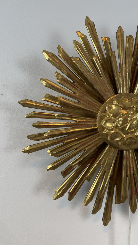 Image 1 of Applique murale Sunburst coupe soleil Mid Century bois