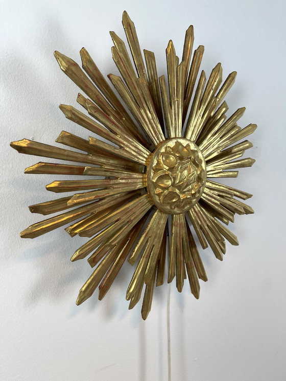 Image 1 of Applique murale Sunburst coupe soleil Mid Century bois