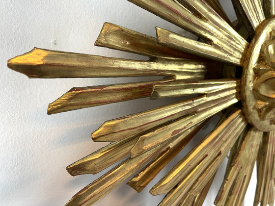 Image 1 of Applique murale Sunburst coupe soleil Mid Century bois