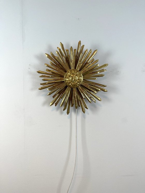 Image 1 of Applique murale Sunburst coupe soleil Mid Century bois