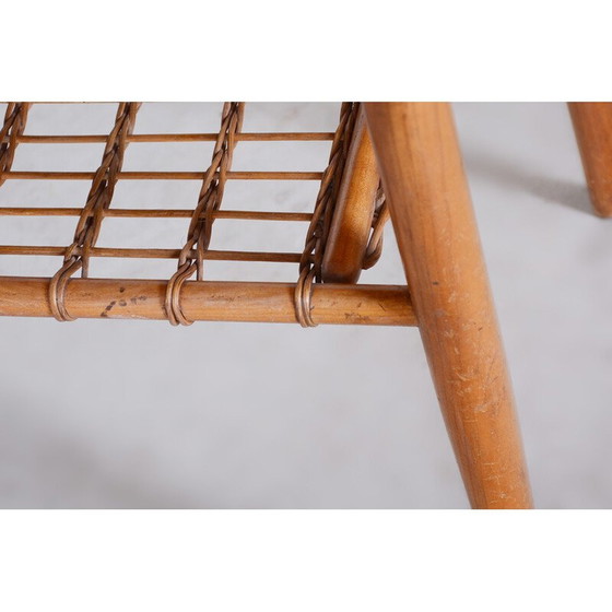 Image 1 of Table basse vintage en cerisier et rotin, années 1950