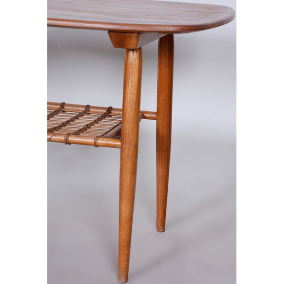 Image 1 of Table basse vintage en cerisier et rotin, années 1950