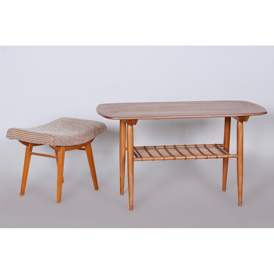 Image 1 of Table basse vintage en cerisier et rotin, années 1950