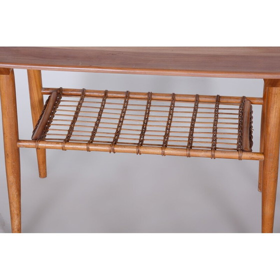 Image 1 of Table basse vintage en cerisier et rotin, années 1950