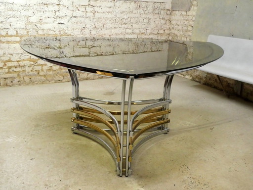 Table En Verre Fumé & Chrome, 1970