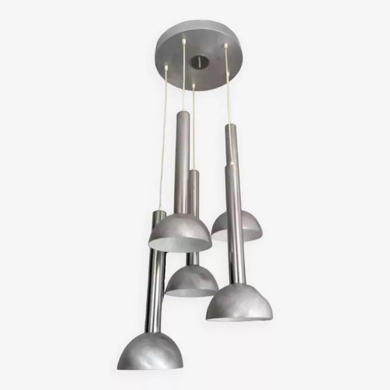 Image 1 of Suspension Vintage Métal Chromé Et Brossé France 1970