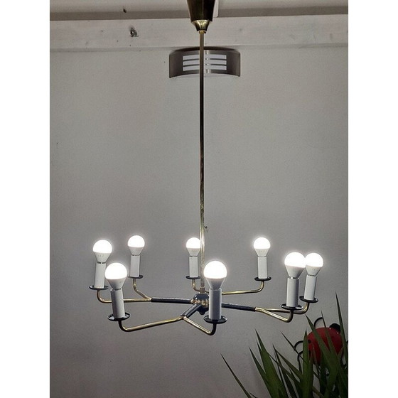 Image 1 of Lustre vintage en laiton Stilnovo avec 8 bras, Italie années 1950