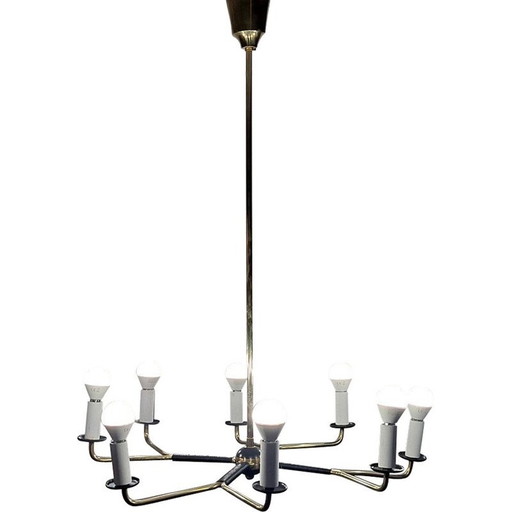 Lustre vintage en laiton Stilnovo avec 8 bras, Italie années 1950