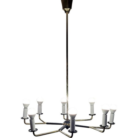Image 1 of Lustre vintage en laiton Stilnovo avec 8 bras, Italie années 1950