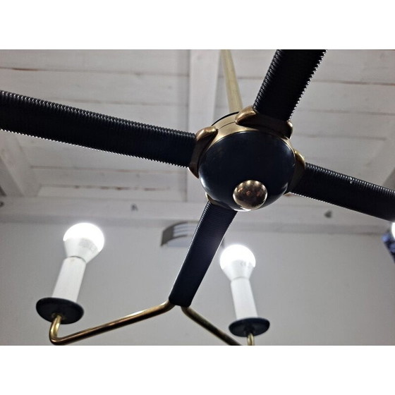 Image 1 of Lustre vintage en laiton Stilnovo avec 8 bras, Italie années 1950