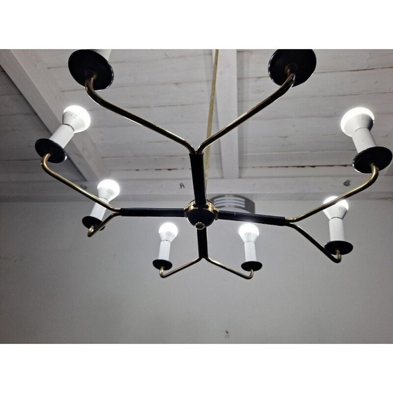 Image 1 of Lustre vintage en laiton Stilnovo avec 8 bras, Italie années 1950