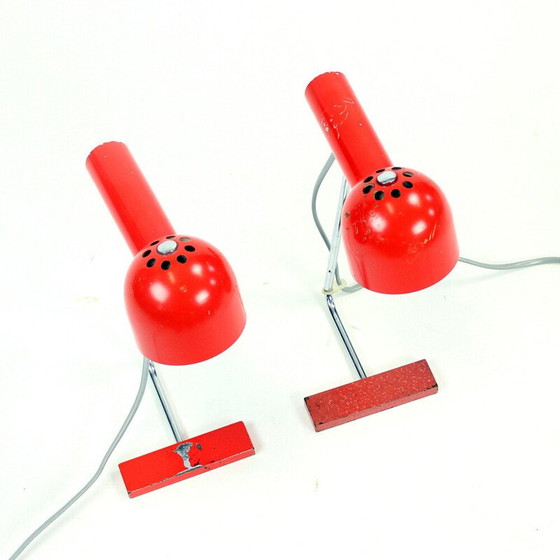 Image 1 of Paire de lampes de table vintage en métal rouge et chrome par Josef Hurka pour Napako, Tchécoslovaquie 1960