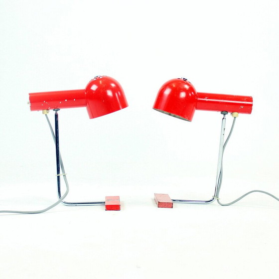 Image 1 of Paire de lampes de table vintage en métal rouge et chrome par Josef Hurka pour Napako, Tchécoslovaquie 1960