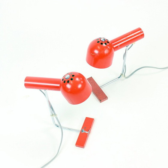 Image 1 of Paire de lampes de table vintage en métal rouge et chrome par Josef Hurka pour Napako, Tchécoslovaquie 1960