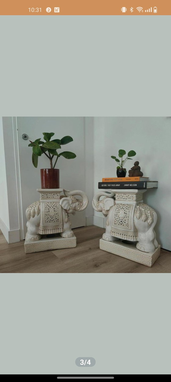 Image 1 of Eléphant Vintage en céramique, table à plantes/table de bistrot