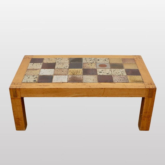 Image 1 of Table basse vintage en grès avec pieds en orme, France 1960