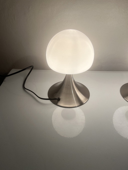 Paire De Lampe Champignon En Opaline 